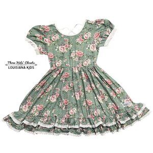 Bella & Omi 8Y Pink & Green Floral Twirl Dress